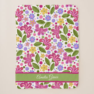Couverture Sherpa Flore rétro Whimsical en rose et vert