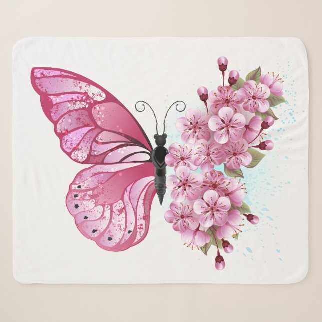 Couverture Sherpa Flower Butterfly (Devant (Horizontal))