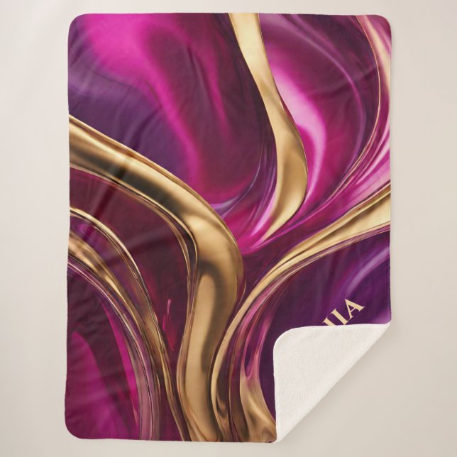 Couverture Sherpa Flux Abstrait Art-Fuchsia violet et or- (Devant)