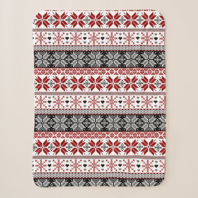 Couverture Sherpa Foire d'hiver rouge et noir Motif de l'île (Devant)