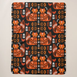 Couverture Sherpa Folk Art Fox Et Hen