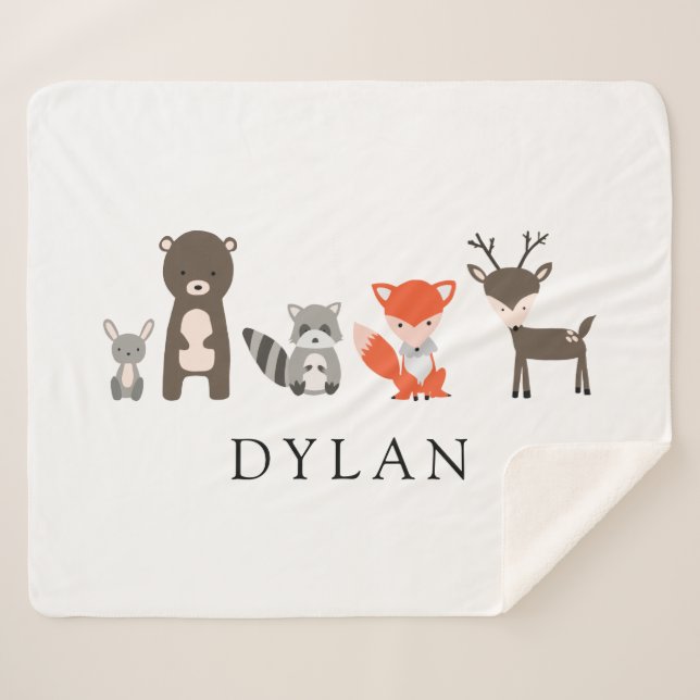 Couverture Sherpa Forêt boisée Animaux Baby Blanket Kawaii Cute (Devant (Horizontal))