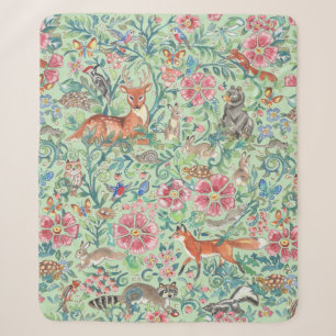 Couverture Sherpa Forêt boisée Animaux Mint Vert Floral Jolie