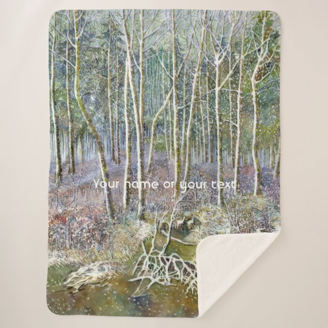Couverture Sherpa forêt d'hiver peinture aquarelle (Devant)
