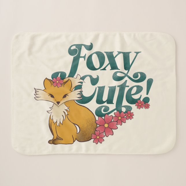 Couverture Sherpa Foxy Cute avec Fleurs (Devant (Horizontal))
