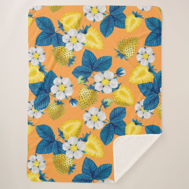 Couverture Sherpa Fraises jaunes sur orange (Devant)