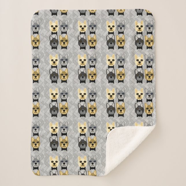 Couverture Sherpa French Bulldogs Herringbone Grey (Devant)