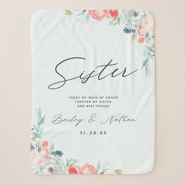 Couverture Sherpa French Garden Floral Peony Soeur Mariage Citation (Devant)
