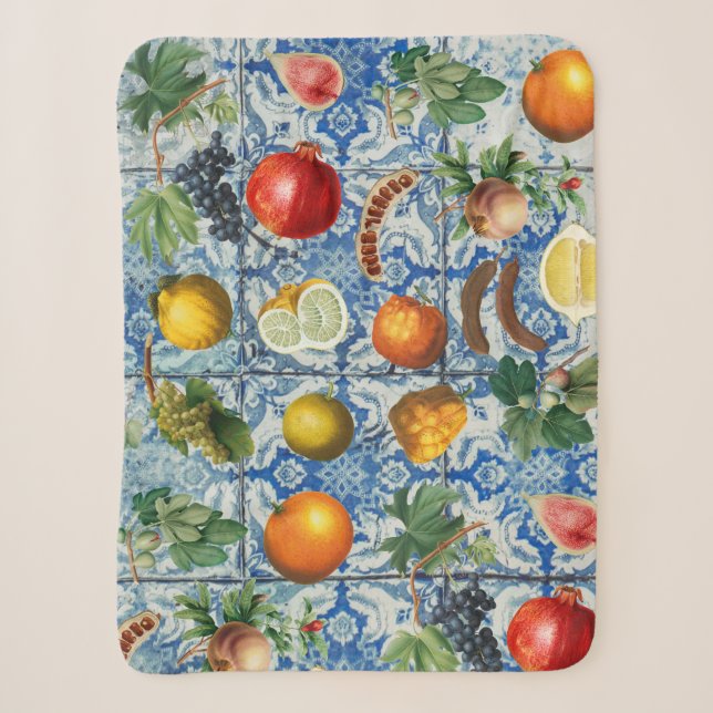 Couverture Sherpa Fruit d'été méditerranéen & Mosaïque Bleue Blanc (Devant)