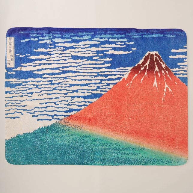 Couverture Sherpa Fuji rouge | Hokusai | (Devant (Horizontal))