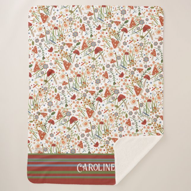 Couverture Sherpa Fun Champignons Stripes Inspiribilité Personnalisé (Devant)