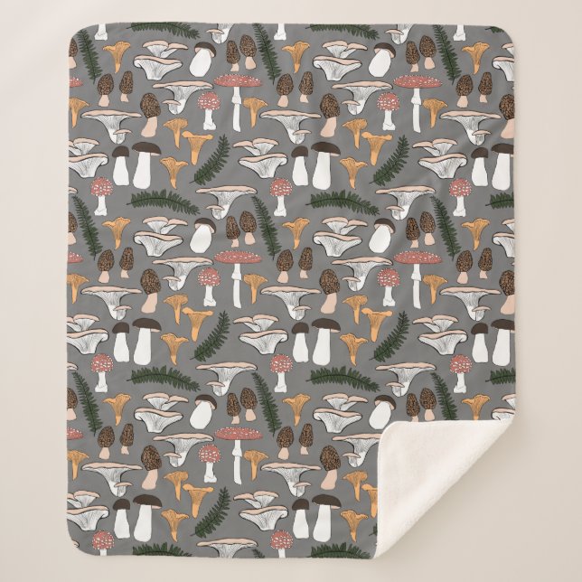 Couverture Sherpa Fun Fungi Champagne Motif de fougère (Devant)