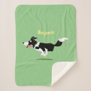 Couverture Sherpa Funny Border Collie chien en course dessin animé