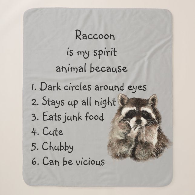 Couverture Sherpa Funny Raccoon Spirit Animal Humour mignon Aquarell (Devant)
