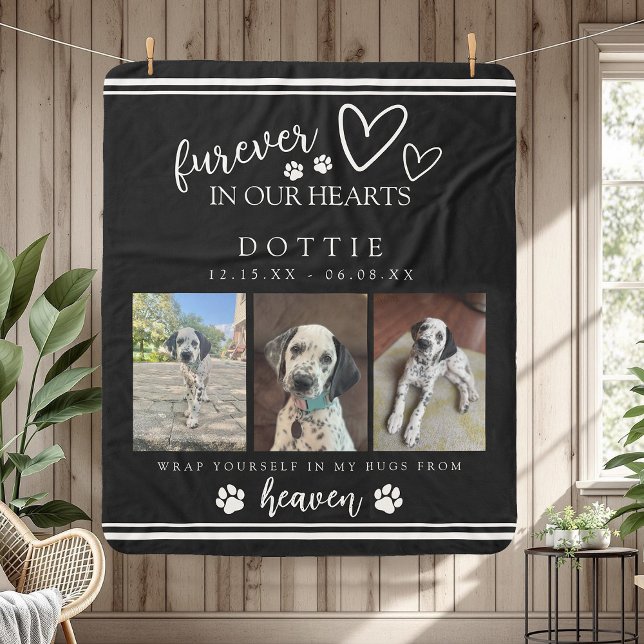 Couverture Sherpa Furever Dans Nos Coeurs Photo Mémorial Chien (Furever In Our Hearts Dog Memorial Photo Balck and White ,Hugs from Heaven Sherpa Blanket)
