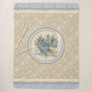 Couverture Sherpa G Bureau de création Fleur bleue Fleece Blanche