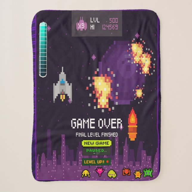Couverture Sherpa Game over purple blanket (Devant)