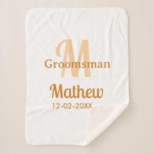 Couverture Sherpa garçon d'honneur orange nom lettre date pastel mas