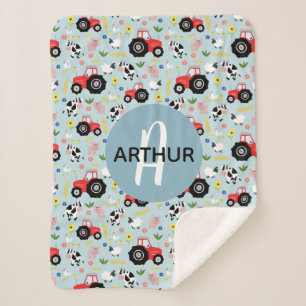 Couverture Sherpa Garçons adorable ferme tracteur animal Motif et no