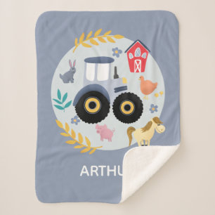 Couverture Sherpa Garçons adorables animaux de ferme et tracteur bl
