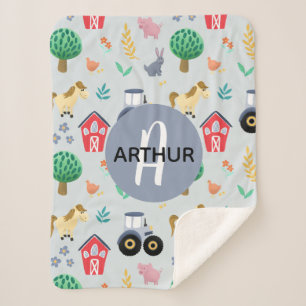 Couverture Sherpa Garçons Cute Blue Farm Animal Tracteur Motif Enfan