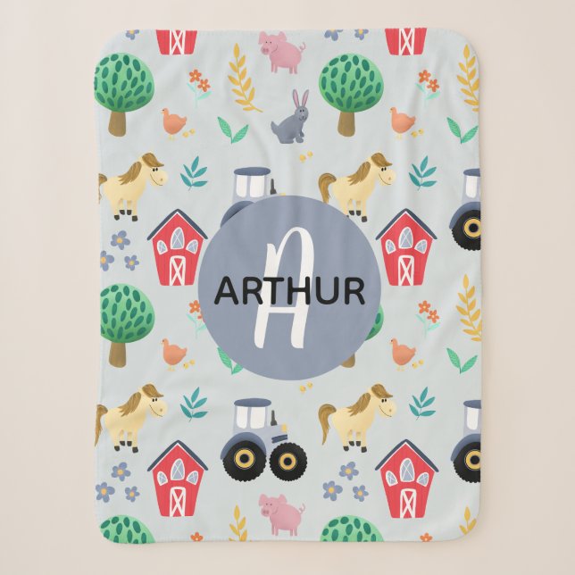 Couverture Sherpa Garçons Cute Blue Farm Animal Tracteur Motif Enfan (Devant)