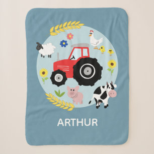 Couverture Sherpa Garçons Cute Blue Farm Animaux Tracteur & Nom Enfa