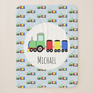 Couverture Sherpa Garçons Cute Blue Train Motif avec Name Kids