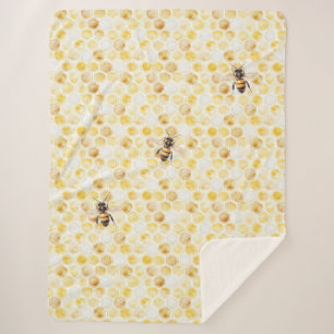 Couverture Sherpa Gâteau D'anniversaire En Nid D'abeille Jaune Doré
