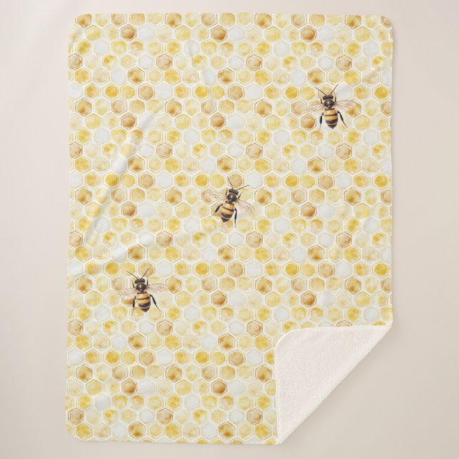 Couverture Sherpa Gâteau d'anniversaire en nid d'abeille jaune or (Devant)