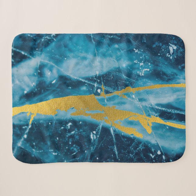 Couverture Sherpa Géode Agate Gemstone Blue et Gold (Devant (Horizontal))