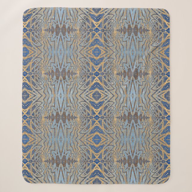 Couverture Sherpa Géométrique Russe Boho Brown Et Bleu Tribal Ethniq (Devant)