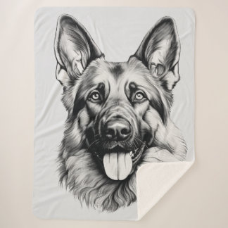 Couverture Sherpa German Shepherd Drawing Portrait Sherpa Blanket