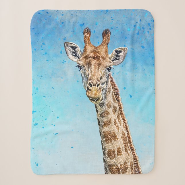Couverture Sherpa Giraffe curieuse avec Ciel de Confetti Bleu (Devant)