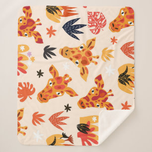 Couverture Sherpa Giraffe de dessin : Floral Savanna Motif