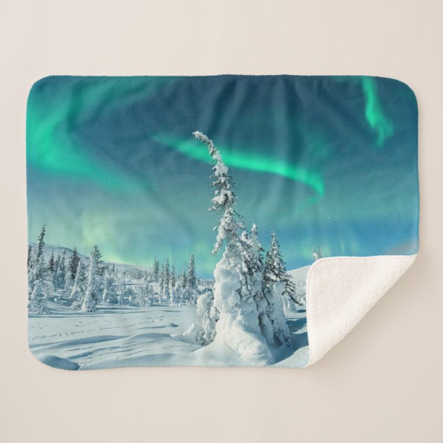 Couverture Sherpa Glace et neige | Northern Lights, Laponie, Finland (Devant (Horizontal))