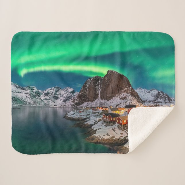 Couverture Sherpa Glace et neige | Northern Lights, Norvège (Devant (Horizontal))
