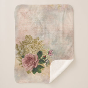 Couverture Sherpa Glam Steampunk   Rose rose et or Rustique Floral