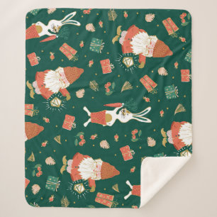 Couverture Sherpa Gnomes de Noël, Motif de vacances de lapin.