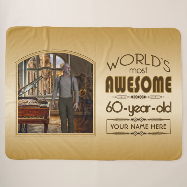 Couverture Sherpa Gold 60th Birthday Meilleur cadre photo personnali (Devant (Horizontal))