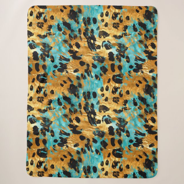 Couverture Sherpa Gold Aqua Black Leopard Animal (Devant)
