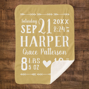 Couverture Sherpa Gold Baby Girl Stats de naissance   Couleurs modif