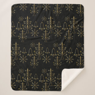 Couverture Sherpa Gold Christmas Tree Bell et Snowflake Motif
