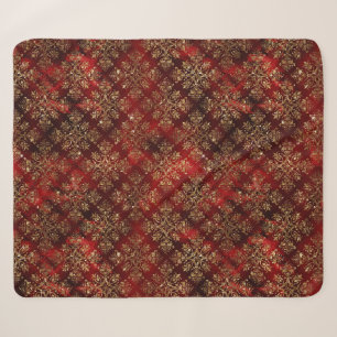 Couverture Sherpa Gold Holiday Red Christmas Metallic Damask Élégant