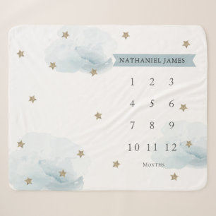 Couverture Sherpa Gold Stars & Nuages Blue Boy Mensuel Milestone