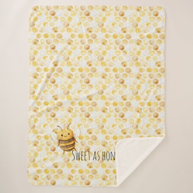 Couverture Sherpa Gold Yellow Honeycomb Sweet Cute Honey Bee (Devant)