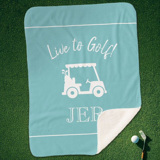 Couverture Sherpa Golf Panier Monogramme Initiales Blue Green (Golfer Golf Cart Monogrammed Initials Blue Green Sherpa Blanket)