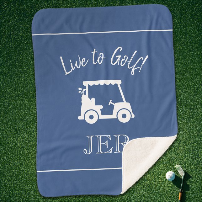 Couverture Sherpa Golf Panier Monogramme Initiales Classique Bleu (Golfer Golf Cart Monogrammed Initials Classic Blue Sherpa Blanket)