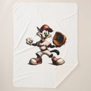 Couverture Sherpa Goofy Cat Baseball Pitcher Monte