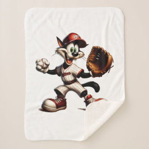 Couverture Sherpa Goofy Cat Baseball Pitcher Monte
